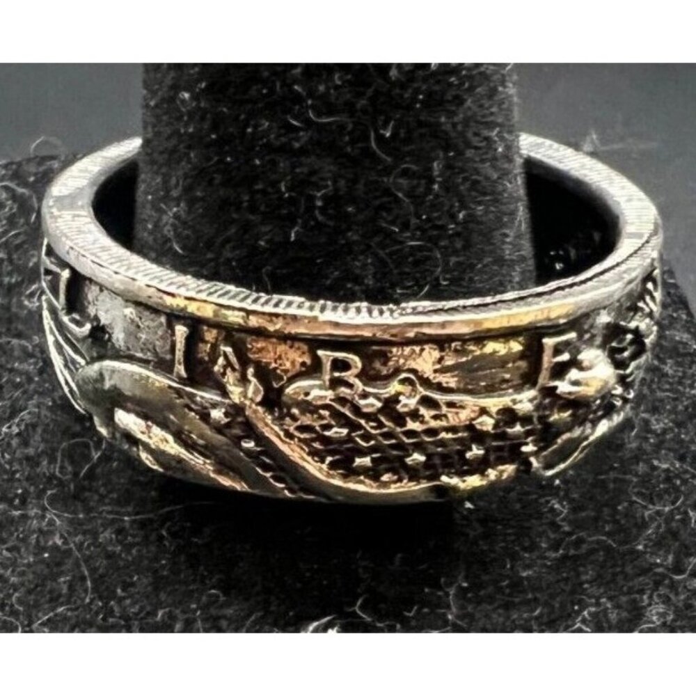 Vintage Antique Silver Tone Half Dollar Ring - Size 13.5